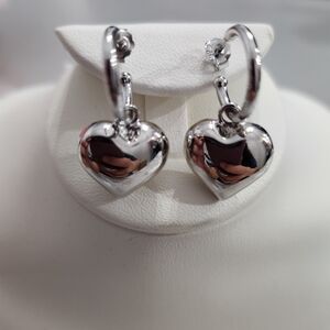 Silver Heart Hoop Earrings